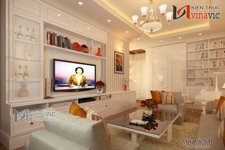 Mẫu thiết kế nội thất chung cư tone trắng chủ đạo NTC1409