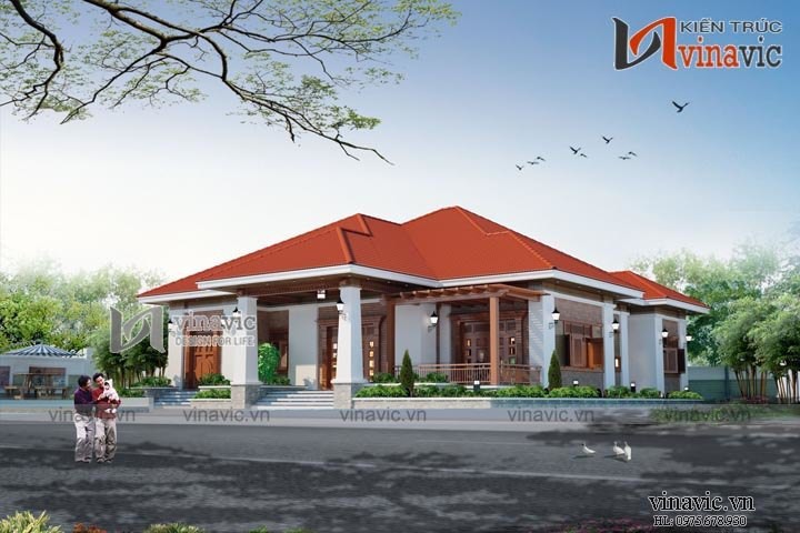 Bản vẻ thiết kế nhà vuông 1 tầng 300m2 kích thước 17x18m BT1509