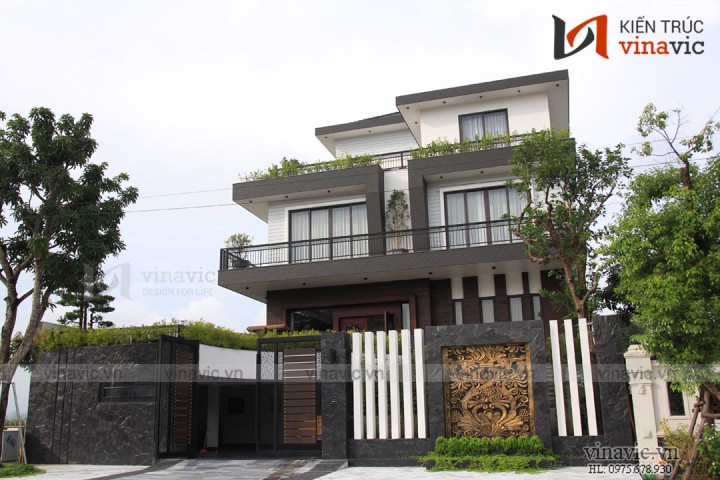Hoàn thiện công trình biệt thự 3 tầng hình khối phá cách TCBT1683