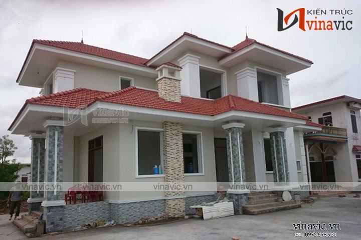 Hoàn thiện công trình nhà biệt thự mái thái 2 tầng đẹp TCBT1660