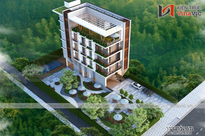 Thiết kế khách sạn 5 tầng 1 hầm mặt tiền 9m ở Quảng Trị