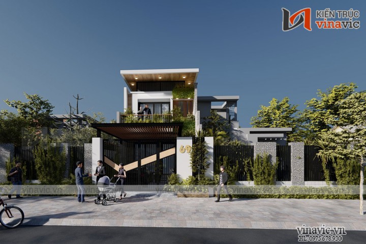 Mẫu nhà đẹp 2 tầng 120m2 mặt tiền 6m sâu 18m ở Bình Dương NO2001