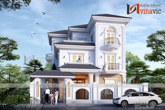 Biệt thự 3 tầng 150m2 mặt tiền 10m 6 phòng ngủ thiết kế tân cổ điển BT1905