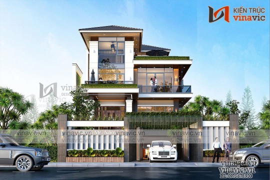 Biệt thự 3 tầng mái nhật hiện đại diện tích 11x15m ở Nghệ An BT2027