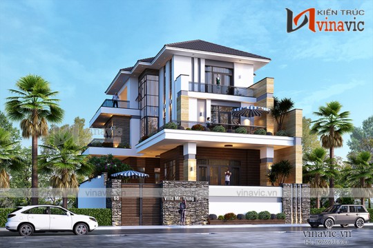 Biệt thự 3 tầng mái thái hiện đại và tầng hầm đầy ấn tượng BT1909
