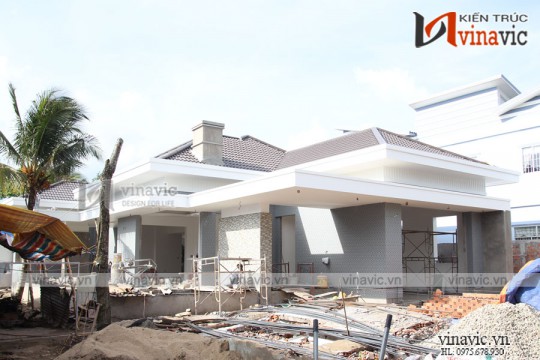 Hoàn thiện mẫu biệt thự 1 tầng hiện đại tuyệt đẹp ở miền quê sông nước Tiền Giang TCBT1829