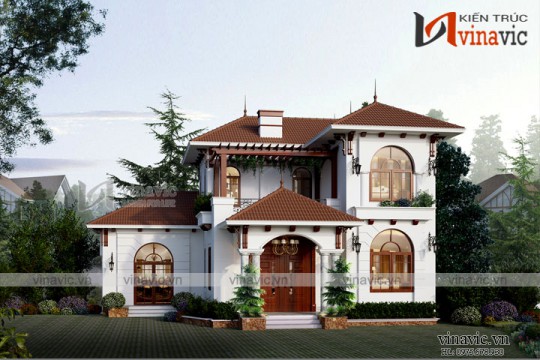 Biệt thự đẹp 2 tầng 140m2 mái thái diện tích 15x12m 5 phòng ngủ BT1821