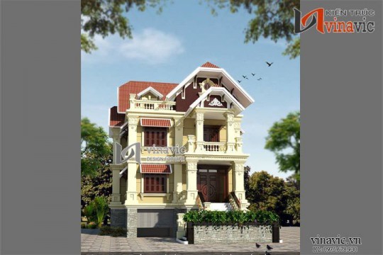 Mẫu thiết kế biệt thự 3 tầng đẹp phong cách cổ điển châu Âu  BTCC1437