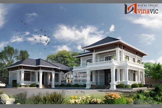 Mẫu thiết kế biệt thự cổ điển đẹp trên khuôn viên đất rộng BTCC1413