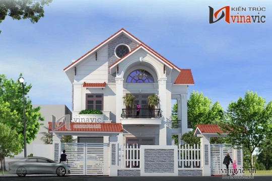 Thiết kế nhà biệt thự tân cổ điển đẹp tiểu cảnh sinh động BTCC1432