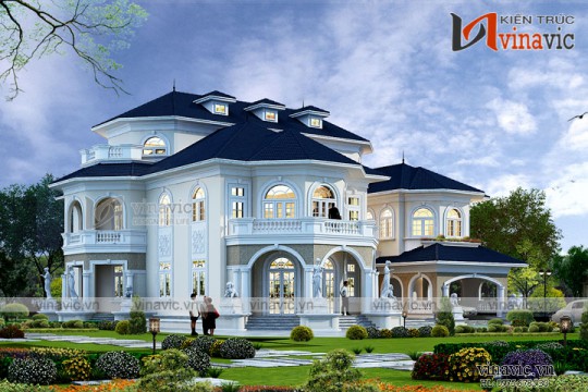Mẫu dinh thự 1 trệt 2 lầu cao cấp gần gũi thiên nhiên có mặt tiền rộng BT1838