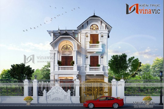 Mẫu nhà 3 tầng mặt tiền 8m sâu 15m mái thái tinh tế từng chi tiết BT1822