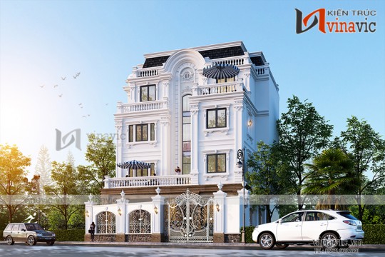 Mẫu nhà biệt thự 4 tầng đẹp phong cách tân cổ điển BT1906