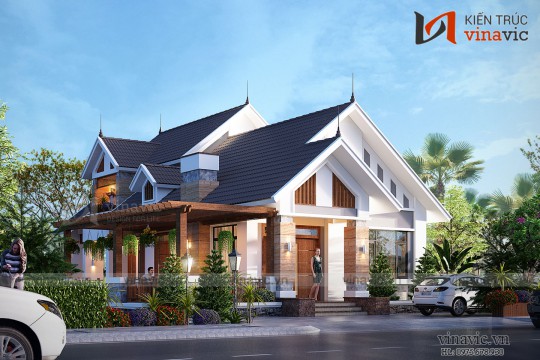 Mẫu thiết kế nhà 1 tầng 1 tum mặt tiền 9m 4 phòng ngủ hiện đại  BT1831