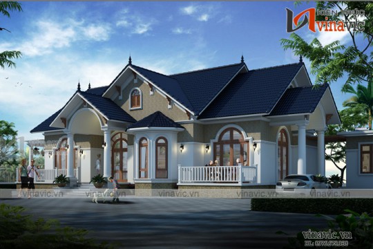 Biệt thự vườn 1 tầng 4 phòng ngủ tân cổ điển Hạ Hòa- Phú Thọ BT1676