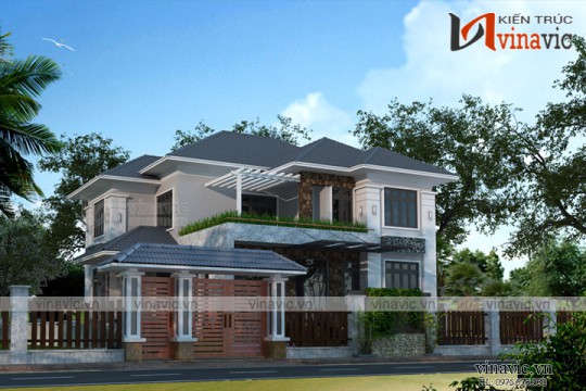 Mẫu nhà 2 tầng 4 phòng ngủ ngang 11m thiết kế ở Bắc Giang BT1669