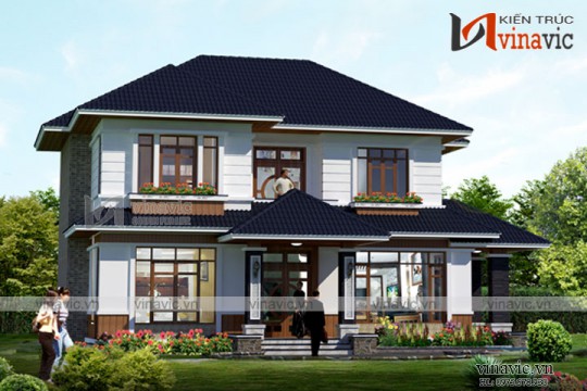 Mẫu thiết kế nhà vườn 2 tầng 120m2 mặt tiền 12m chiều sâu 10m BT1688