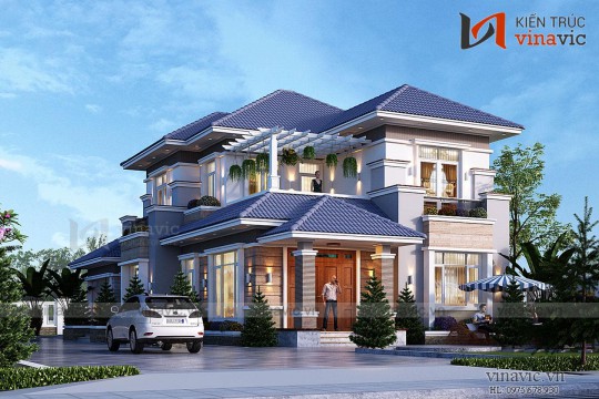 Mẫu thiết kế biệt thự 2 tầng 2 mặt tiền 10m tổng diện tích 260m2 BT1835