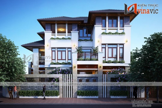 Mẫu nhà đẹp 3 tầng mặt tiền rộng 10m hiện đại ở Thành phố Vinh- Nghệ An BT1682