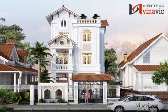 Thiết kế nhà đẹp 3 tầng mặt tiền 7m sâu 15m tân cổ điển Hà Nội BT1689