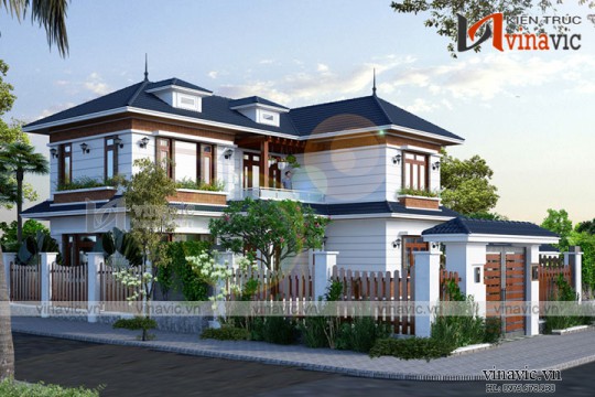 Mẫu nhà xinh 2 tầng chữ L mái thái 3 phòng ngủ  mặt tiền rộng BT1806