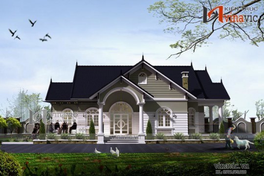 Thiết kế nhà vườn 1 tầng mái thái 3 phòng ngủ trên đất 19x12m BT1513