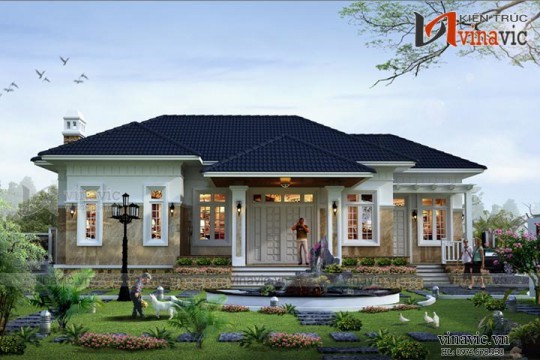 Thiết kế nhà 1 tầng 2 phòng ngủ mặt tiền 16m dài 10m đầu tư 800 triệu BT1527