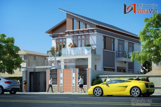 Mẫu biệt thự phố 2 tầng mặt tiền 10m chiều sâu 20m hiện đại BT1463