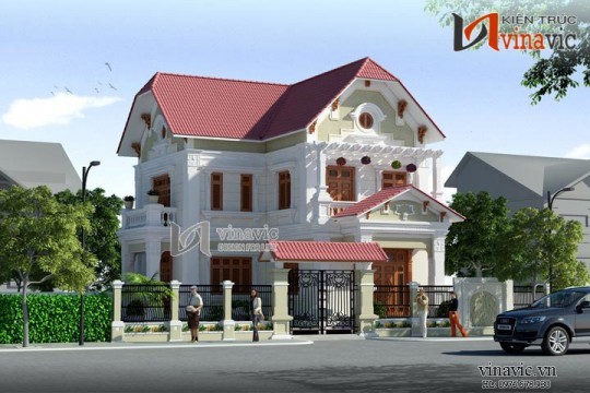 Thiết kế nhà 2 tầng 3 phòng ngủ 250m2 hình chữ L BT1477