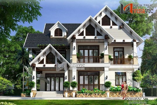 Mẫu nhà 2 tầng 1 tum 4 phòng ngủ mặt tiền 18m chiều sâu 15m  BT1478
