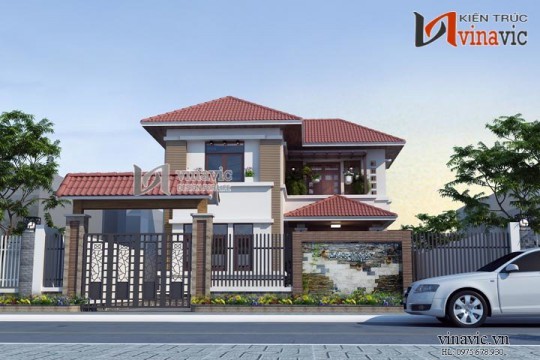 Nhà 2 tầng mặt tiền 10m kích thước 10x12m 4 phòng ngủ hiện đại BT1484