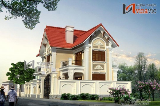 Mẫu nhà đẹp 2 tầng hình chữ l 3 phòng ngủ kích thước 12x10m BT1504