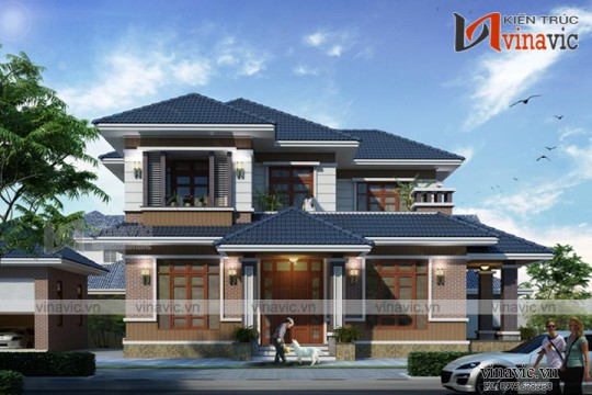 Biệt thự 2 tầng mái thái ở nông thôn đẹp kích thước 14x10m BT1637