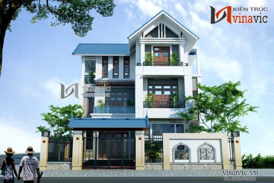 Thiết kế nhà 3 tầng 11x8m 90m2 mặt tiền 11m  phong cách hiện đại BT1457