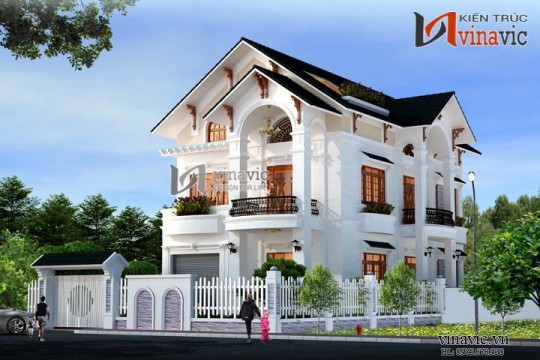 Mẫu nhà 100m2 3 tầng 4 phòng ngủ mặt tiền 8m dự kiến đầu tư 1,7 tỷ BT1488