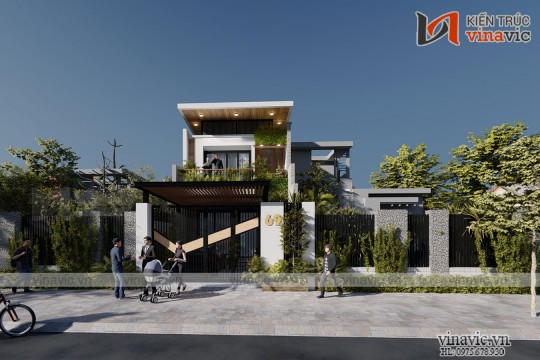 Mẫu nhà đẹp 2 tầng 120m2 mặt tiền 6m sâu 18m ở Bình Dương NO2001