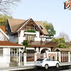 Mẫu nhà 2 tầng thiết kế kiểu Hàn Quốc mặt tiền 12m ấn tượng BT1837