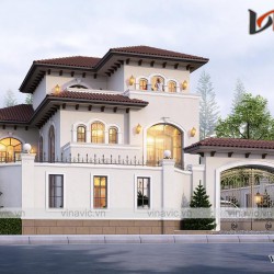 Biệt thự 3 tầng mặt tiền 12m mỗi sàn 180m phong cách địa trung hải