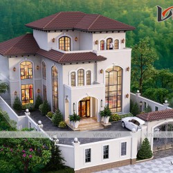 Biệt thự 3 tầng mặt tiền 12m mỗi sàn 180m phong cách địa trung hải