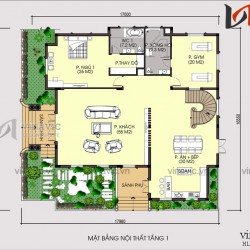 Biệt thự cao cấp 2 tầng hình chữ L mái thái thiết kế kiểu tân cổ điển BT1805