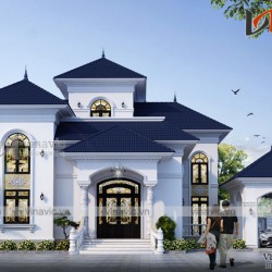 Biệt thự cao cấp 2 tầng hình chữ L mái thái thiết kế kiểu tân cổ điển BT1805