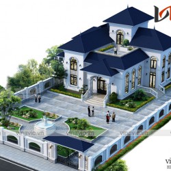 Biệt thự cao cấp 2 tầng hình chữ L mái thái thiết kế kiểu tân cổ điển BT1805