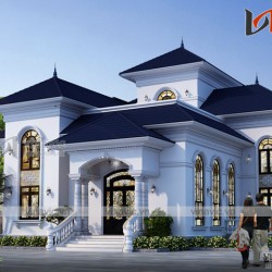 Biệt thự cao cấp 2 tầng hình chữ L mái thái thiết kế kiểu tân cổ điển BT1805
