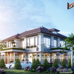 Biệt thự hiện đại 2 tầng có vườn cây ao cá cây xanh quanh nhà BT2002