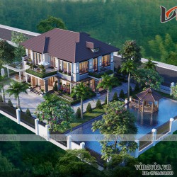 Biệt thự hiện đại 2 tầng có vườn cây ao cá cây xanh quanh nhà BT2002
