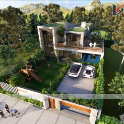 Biệt thự 2 tầng hiện đại 500m2 có hồ cá koi ở Mộc Châu- Sơn La BT2008