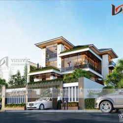 Biệt thự 3 tầng mái nhật hiện đại diện tích 11x15m ở Nghệ An BT2027