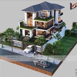 Biệt thự 3 tầng mái nhật hiện đại diện tích 11x15m ở Nghệ An BT2027