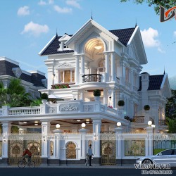 Biệt thự phố 3 tầng mặt tiền 11m mái thái tân cổ điển ở Nghệ An BT2017