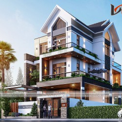 Mẫu nhà biệt thự phố mặt tiền 8m sâu 14m 3 tầng hiện đại BT2023